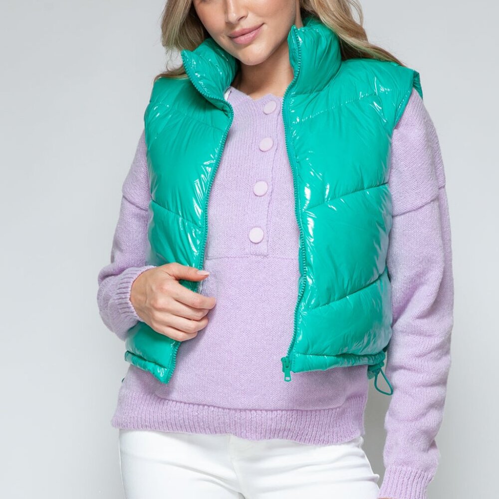 Snobbish Zip Up Turtleneck Shiny Quilted Vest - Picture 5 of 6